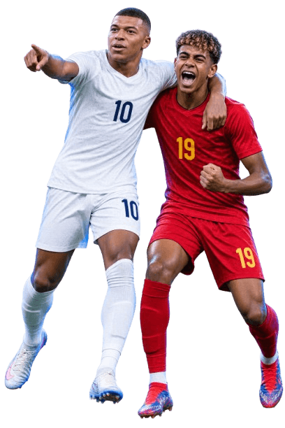 Two footballers celebrating a winning prediction